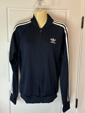 adidas Superstar Track Jacket Y2K Athleisure  Sporty Navy Blue White Stripes Sm